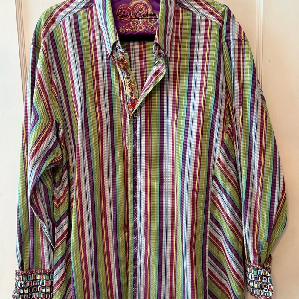 Robert Graham Men's Striped Button-Down‎ Shirt in Green, Purple, Blue